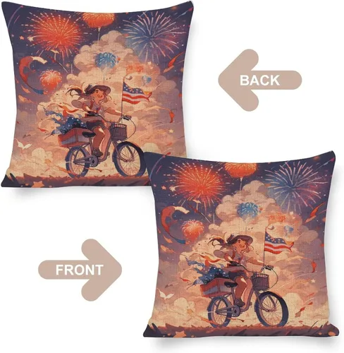 Vista 3 de Funda de cojín de lino para decoración del hogar al aire libre, 4 de julio, Día de la Independencia, celebración del 4 de julio, celebración retro