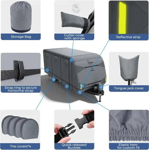 Vista 9 de RVMasking - Funda para remolque de RV de 18 a 20 pies, funda de 7 capas extra gruesa para cámper impermeable y resistente al viento