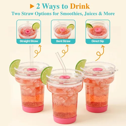 Vista 5 de Tronco Juego de 2 vasos de Martini, vaso de Margarita sin tallo de 16 onzas Rosa Coral/Púrpura Claro
