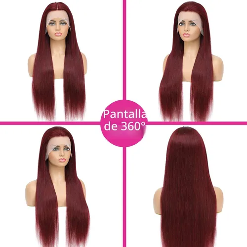 Vista 3 de ULRICA 99J - Pelucas de encaje frontal burdeos de 20 pulgadas, pelucas de cabello humano para mujeres negras 13x4, encaje HD burdeos, peluca de Rojo