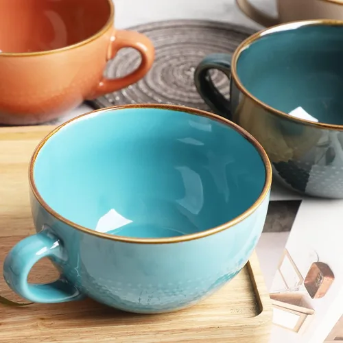 Vista 6 de Disoza Taza de Café Grande Violeta de 24 Onzas Taza de Sopa de Gran Tamaño Porcelana 700 ML Taza de Té XXL Cuencos de Cereales Taza de Sopa Ramen