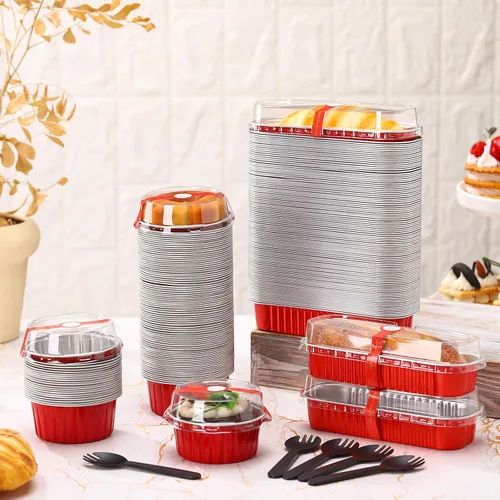 Vista 3 de Suclain 600 piezas de mini moldes para pan con tapas y cucharas, pegatinas de sellado, bandejas desechables de papel de aluminio de 6.8 onzas