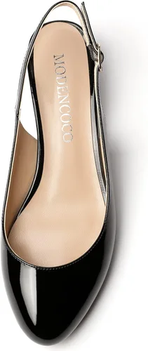 Vista 3 de MODENCOCO Zapatos de tacón bajo grueso con correa de tobillo para mujer, con puntera redonda, 1.5 pulgadas