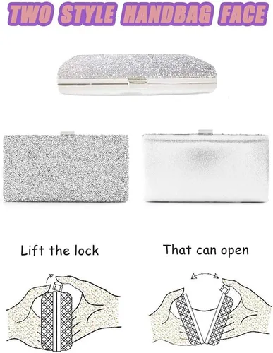 Vista 6 de ELABEST Bolso de mano de noche con purpurina de una cara con diamantes, bolso cruzado, bolso de fiesta de boda para mujer
