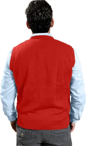 Vista 3 de TINKUY Chaleco peruano de lana de alpaca con cuello en V para hombre, S-4XL