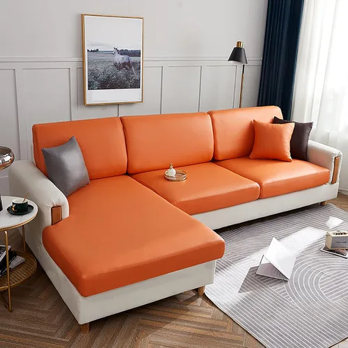Vista 6 de Fundas de cojín impermeables para sofá, funda de cojín elástica de piel sintética para sofá en forma de L, protector de muebles para sala de estar