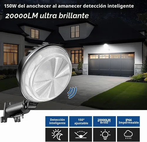 Vista 3 de Luz LED de granero, 150 W, 20000 lúmenes, iluminación exterior del atardecer al amanecer con fotocélula de ángulo ajustable, luz diurna de 6500 K