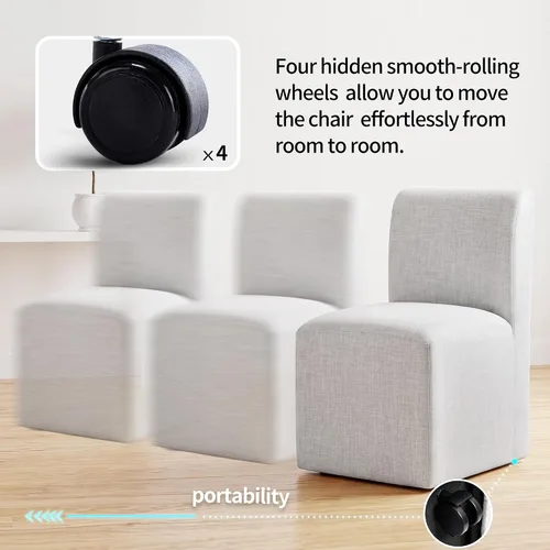 Vista 3 de DUHOME Silla de comedor tapizada con ruedas, sillas de comedor modernas de lino con ruedas para comedor, dormitorio, sala de lectura, sala de estar