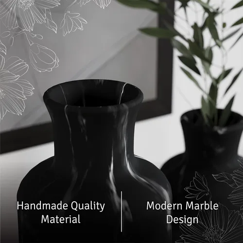 Vista 2 de Creative Scents Juego de jarrones con aspecto de mármol negro, jarrones para decoración del hogar, calidad premium para sostener hierba de pampa