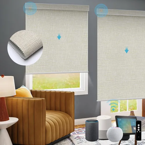 Vista 14 de SmartWings Persianas Motorizadas con Sombras para Ventana Control Remoto Funciona con Thread Apple Homekit Z-Wave Alexa 100% Blackout de Doble Cara