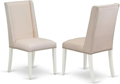 Vista 8 de East West Furniture FLP1T21 Florence Parson Sillas – Juego de 2 sillas de comedor tapizadas de tela de lino azul con ribete de clavo, color negro