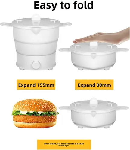 Vista 5 de Diydeg Cocina eléctrica, 800 W, 1.2 L, plegable, mini olla de ramen con estante de vapor, olla portátil de silicona segura, olla rápida para fideos