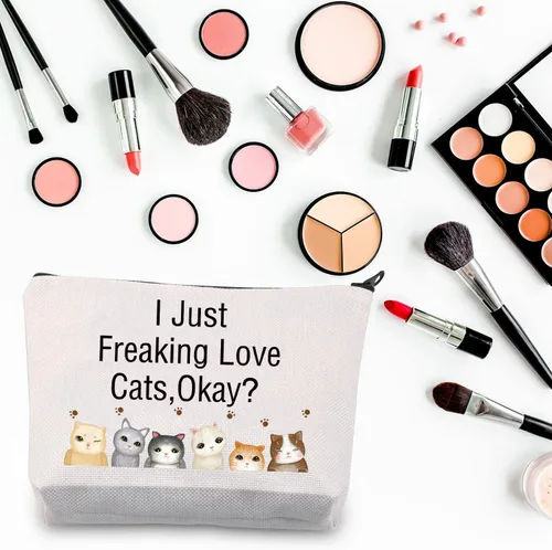 Vista 3 de BDPWSS Bolsas de maquillaje para amantes de los gatos, regalo para mamá, bolsa de viaje Crazy Cat Lady Bolsa de viaje para dueño de gatos, regalo