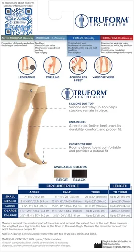 Vista 8 de Truform - Medias de compresión de 20-30 mmHg para hombres y mujeres, altura hasta el muslo, punta cerrada, con detalle de punto, beige, talla S