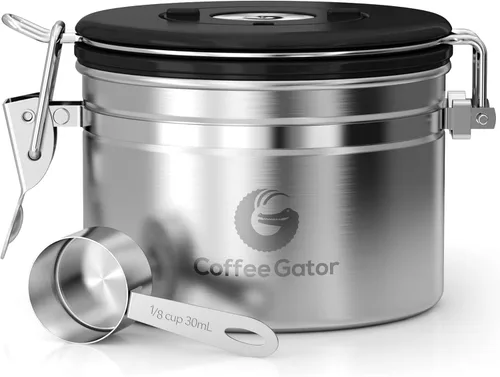 Vista 17 de Coffee Gator - Recipiente para café de acero inoxidable hermético de 11 oz, contenedor de almacenamiento de alimentos para cocina con rastreador