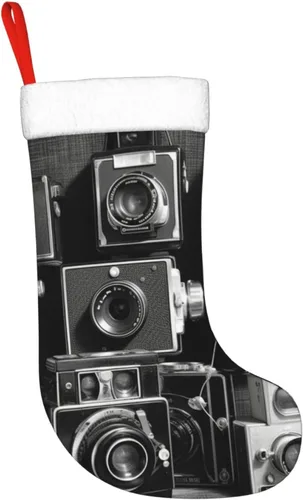 Vista 3 de Retro Cool Camera Collection - Calcetines de Navidad colgantes para decoración navideña, calcetines de Navidad de terciopelo de 18 pulgadas con puño