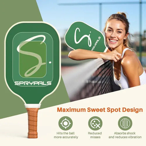 Vista 4 de Juego de palas de pickleball de 2/4, palas de pickleball aprobadas por USAPA con cara de fibra de vidrio, raquetas de pickleball ligeras con pelotas