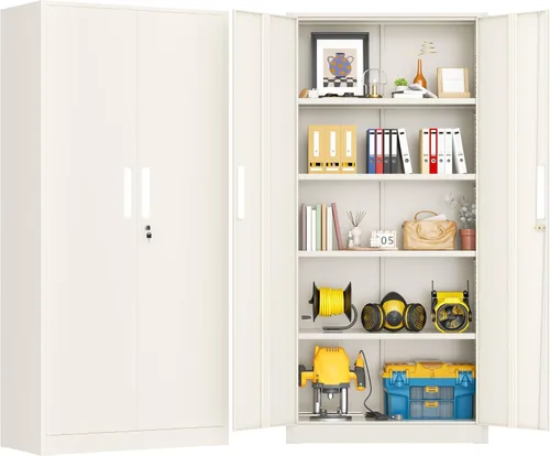 Vista 20 de Greenvelly Armario de almacenamiento de metal con puertas y estantes, armario de almacenamiento con cerradura de 36 pulgadas para oficina, gabinete