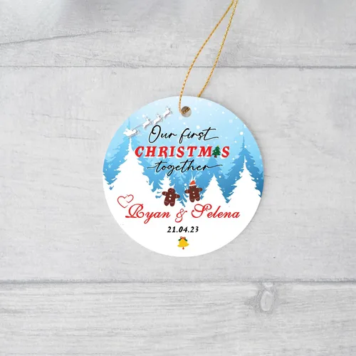 Vista 6 de Adorno de Navidad personalizado para parejas, adorno de nuestra primera Navidad juntos, regalo de recuerdo personalizado para parejas, adorno