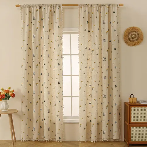 Vista 31 de ENJOYBRIDAL - Cortinas azules florales de 63 pulgadas, juego de 2 paneles, cortinas semi transparentes, cortinas cortas para sala de estar, bolsillo