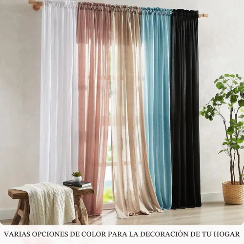 Vista 7 de Anpark Cortinas traslúcidas elegantes de lino y algodón texturizadas filtrantes de luz de 96 pulgadas de largo, para dormitorio, sala de estar Rosa