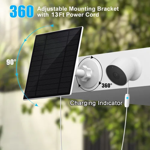 Vista 5 de Paquete de 1, panel solar actualizado de 6 W con luz de respiración de alerta de carga, compatible con cámara Google Nest para exteriores e