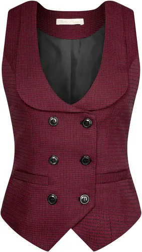 Vista 7 de Belle Poque Chaleco de doble botonadura para mujer, chaleco vintage con cuello de solapa y 2 bolsillos Verde militar