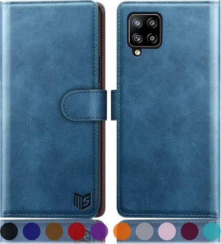 Vista 13 de SUANPOT Funda de piel tipo cartera para Samsung Galaxy A12 con bloqueo RFID, tarjetero para tarjetas de crédito, funda de teléfono con tapa a prueba