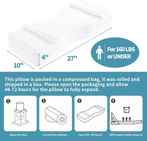 Vista 3 de HOMBYS Almohada de rodilla de espuma viscoelástica para dormir de lado, almohada de piernas para dormir con correas, elevación de cadera y piernas