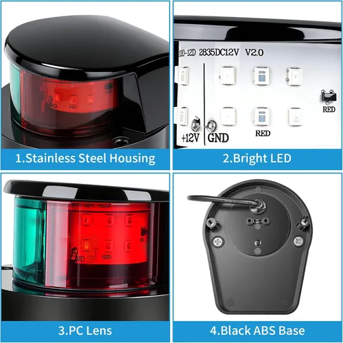 Vista 7 de Obcursco Luces de Navegación para Barco, Luces LED Marinas de Proa Verdes y Rojas, IP67 Impermeable, Resistente a la Oxidación, Ideal para Pontón