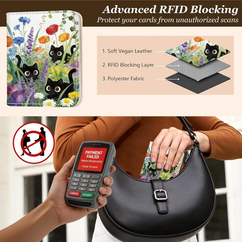 Vista 5 de Toughergun Billetera para mujer, con bloqueo Rfid, pequeña, compacta, plegable, de lujo, de cuero, con bolsillo para mujer, minivestido con ventana