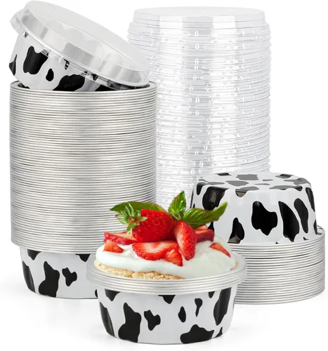 Vista 81 de Beasea Disposable Ramekins with Lids, 50 Pack 8oz 235ml Aluminum Foil Baking Cups with Lids, Aluminum Creme Brulee Ramekins Muffin Cupcake Pudding