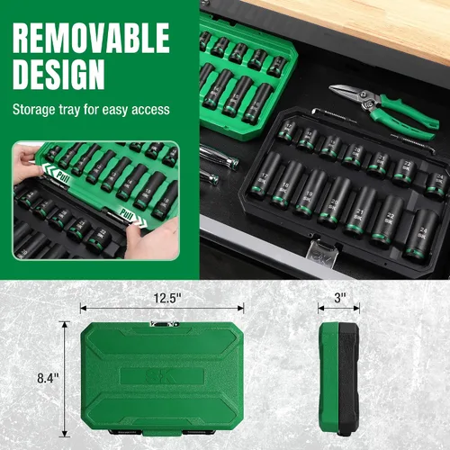 Vista 8 de SK Juego de dados de impacto de 1/2", 30 piezas de enchufes métricos, acero CR-MO