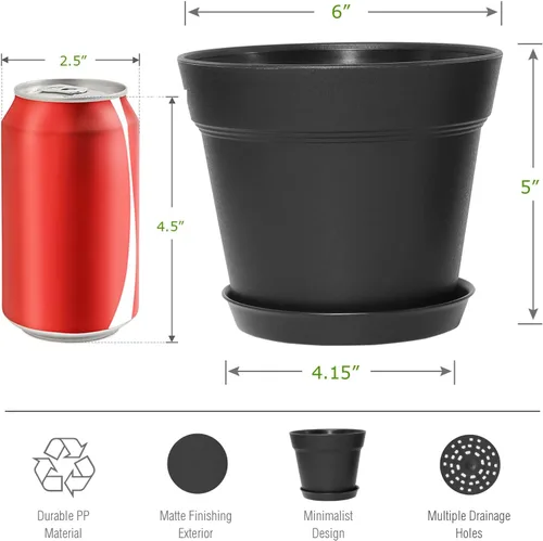 Vista 3 de WOUSIWER Paquete de 16 macetas de plástico de 6 pulgadas para macetas de interior, resistentes y elegantes de 6 pulgadas para plantas