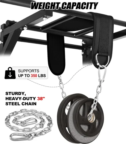 Vista 4 de Seektop Dip Belt With Chain for Weightlifting - Neoprene Waist Belt for GYM Workout, Pull Ups, Crossfit, Weight Lifting, Squat, Training, Fitness