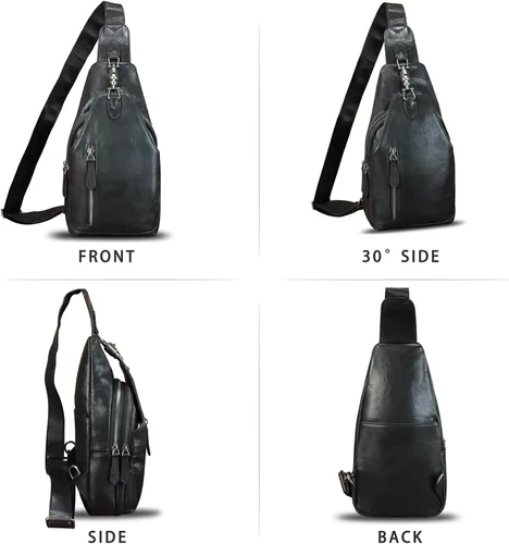 Vista 5 de LRTO Bolso bandolera de cuero genuino para hombres y mujeres, bolso cruzado de hombro de cuero real, bolsa de pecho, mochila