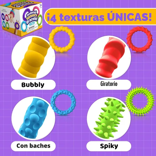 Vista 4 de Juguetes Sensoriales Fidget para Niños y Adultos - Paquete de 4 Pulseras Fidget Elásticas Juguetes Sensoriales de Textura y Calmantes para Autismo