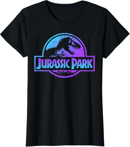 Vista 50 de Jurassic Park Camiseta de manga corta con logotipo Fossil azul y morado Negro