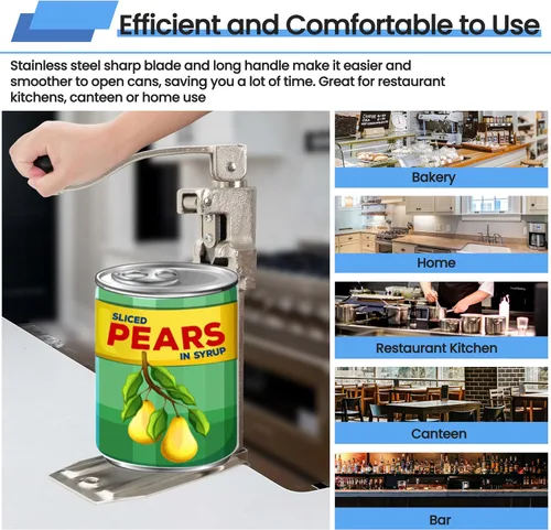 Vista 4 de MoHern Abrelatas comercial resistente, abrelatas industrial para latas #10, abrelatas manual con base de acero chapado para restaurante, tienda