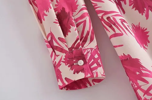 Vista 4 de Vestido midi de moda con cinturón y estampado floral para mujer, vestido vintage de manga larga, cuello de solapa
