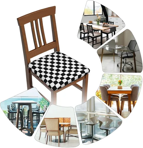 Vista 6 de Juego de 4 fundas de asiento para sillas de comedor, tablero de ajedrez, fundas elásticas para sillas de ajedrez, fundas de cojín para cocina