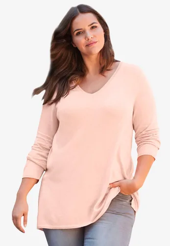 Vista 4 de Ellos Suéter sin botones con espalda plisada en talla grande para mujer