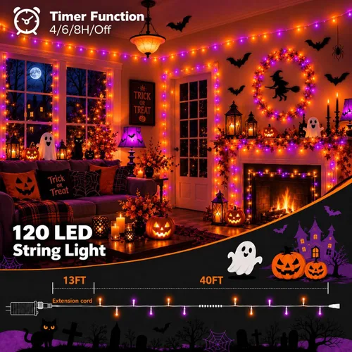 Vista 5 de 120LED 44FT Smart Color Cambio de Halloween Cadena de luces RGB App