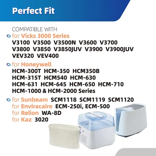 Vista 2 de WF2 - Filtro de humidificador de repuesto para Vicks & Kaz Starry Night Cool Mist Humidificador V3500N V3700 V3100 V3900, apto para filtros de mecha