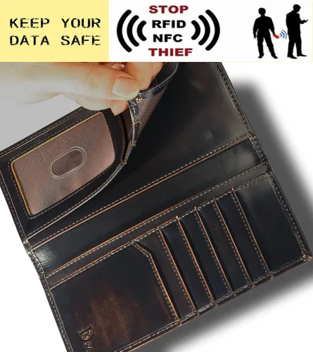 Vista 5 de DK86 Cartera larga plegable para hombre cuero de grano completo con pulido a mano bloqueo RFID Calavera C