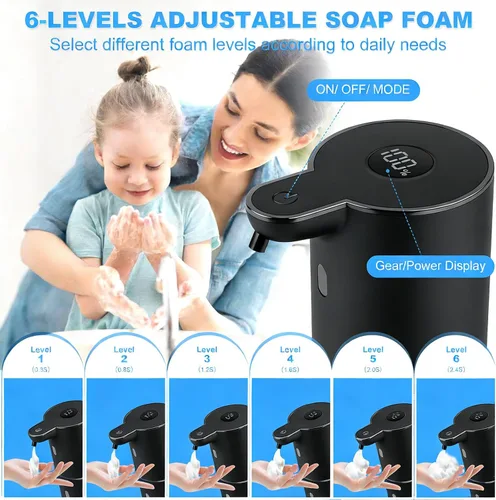 Vista 3 de Dispensador automático de jabón, dispensador de jabón de manos espumoso de 6 niveles, dispensador de jabón para platos sin contacto para cocina