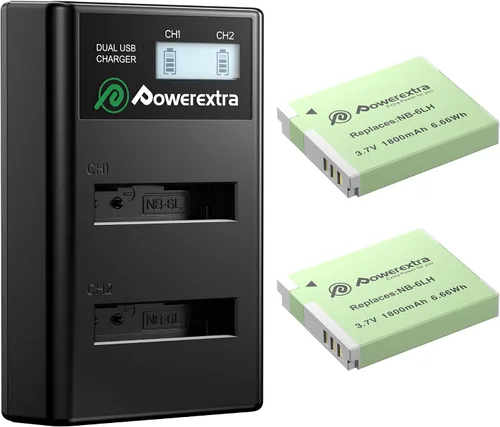 Vista 8 de Batería NB-5L 2 Pack 1500mAh y cargador de pantalla LCD para cámaras Canon Negro