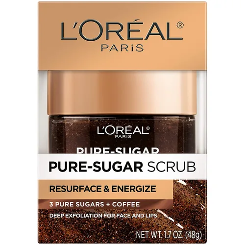 Vista 2 de L'oreal Paris Exfoliante facial de azúcar puro con café Kona para resurgir y energizar instantáneamente para una piel suave y brillante, 1.7 onzas