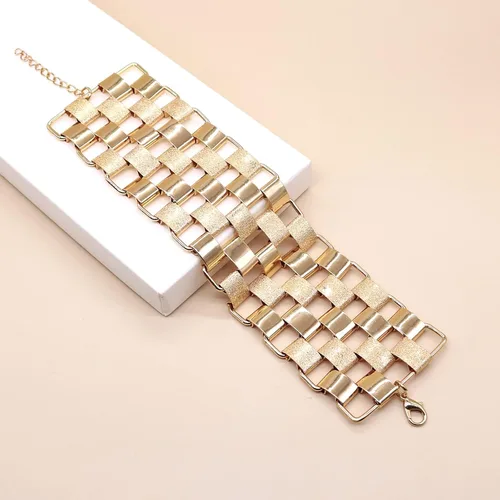 Vista 4 de HSQYJ Pulsera bohemia con eslabones geométricos, a la moda, elegante, brillante, explosión de arena, pulseras anchas para mujer, accesorios