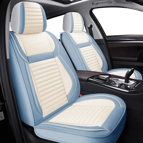 Vista 21 de LINGVIDO - Fundas de piel sintética con respaldo para asiento de automóvil, transpirables, impermeables, universal y antideslizante, para SUV Beige